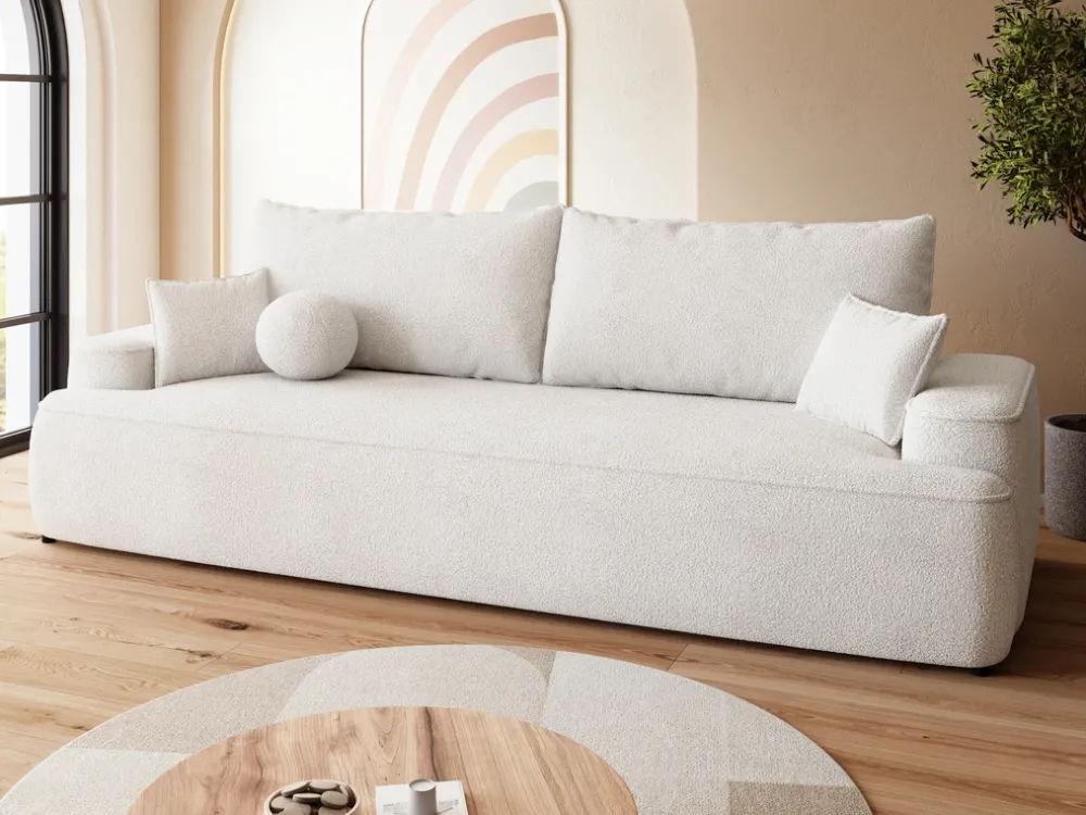 Kanapy I Sofy|Meble Młodzieżowe>BROMARKT Kremowa sofa boucle z funkcją spania do salonu CARMELLO