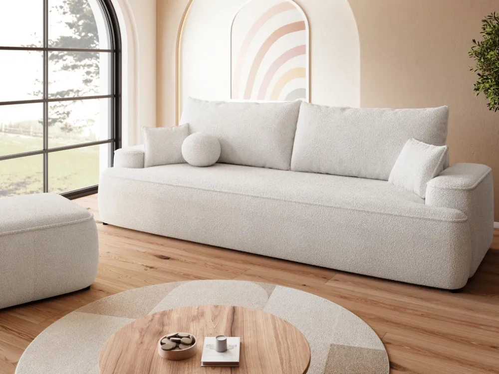 Kanapy I Sofy|Meble Młodzieżowe>BROMARKT Kremowa sofa boucle z funkcją spania do salonu CARMELLO