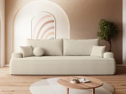 Kanapy I Sofy|Meble Młodzieżowe>BROMARKT Kremowa sofa z funkcją spania i poduchami do salonu CARMELLO