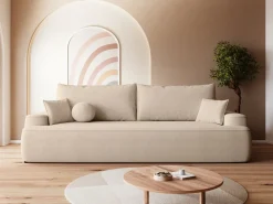 Meble Młodzieżowe|Kanapy I Sofy>BROMARKT Kremowa sofa z funkcją spania i poduchami do salonu CARMELLO