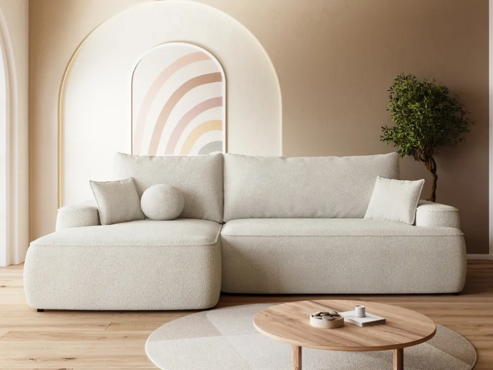 Meble Dla Dzieci|Meble Młodzieżowe>BROMARKT Kremowy narożnik do salonu z funkcją spania CARMELLO boucle