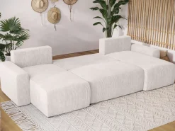 Narożniki>BROMARKT Kremowy narożnik sztruksowy z funkcją spania do salonu PLUSH U