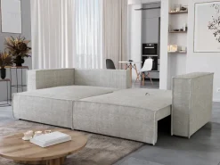 Narożniki|Meble Dla Dzieci>BROMARKT Kremowy narożnik z funkcją spania i pojemnikiem do salonu MIZARU