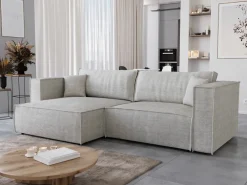 Narożniki|Meble Dla Dzieci></noscript>BROMARKT Kremowy narożnik z funkcją spania i pojemnikiem do salonu MIZARU