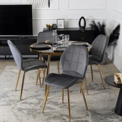 Krzesła Tapicerowane|Krzesła>MEBEL ELITE Krzesło do jadalni tapicerowane welurowe szare INARI