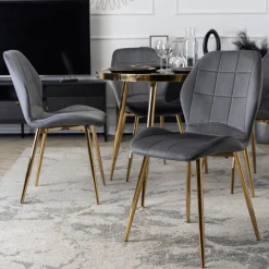 Krzesła Tapicerowane|Krzesła></noscript>MEBEL ELITE Krzesło do jadalni tapicerowane welurowe szare INARI