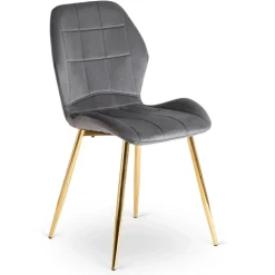 Krzesła Tapicerowane|Krzesła></noscript>MEBEL ELITE Krzesło do jadalni tapicerowane welurowe szare INARI