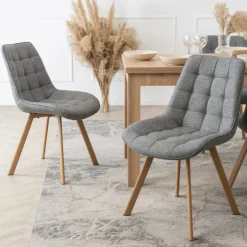 Krzesła Tapicerowane|Krzesła></noscript>MEBEL ELITE Krzesło tapicerowane do jadalni pikowane szare KAMIA