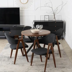 Krzesła Tapicerowane>MEBEL ELITE Krzesło tapicerowane do jadalni orzech RUVI czarny