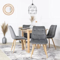 Krzesła Tapicerowane|Krzesła></noscript>MEBEL ELITE Krzesło welurowe tapicerowane do jadalni szare RUFIO