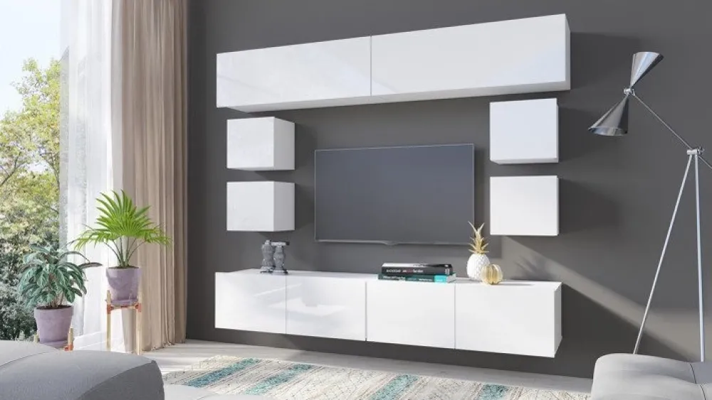 Zestawy Mebli Do Sypialni|Zestawy Mebli Do Salonu>GiB Meble Kwadrat wiszący połysk MODERN biały