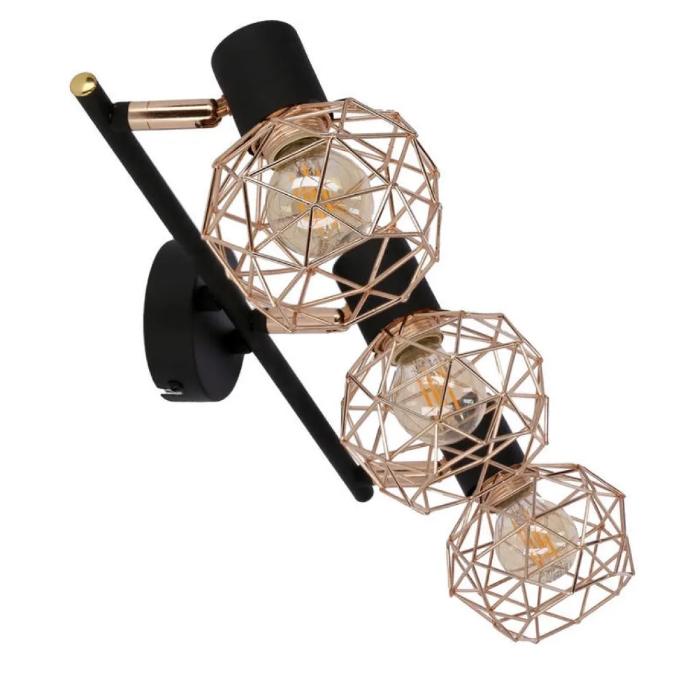 Oświetlenie Przedpokoju|Oświetlenie Jadalni>Candellux Lighting Lampa ścienna sufitowa listwa potrójna czarna klosz miedziany Acrobat