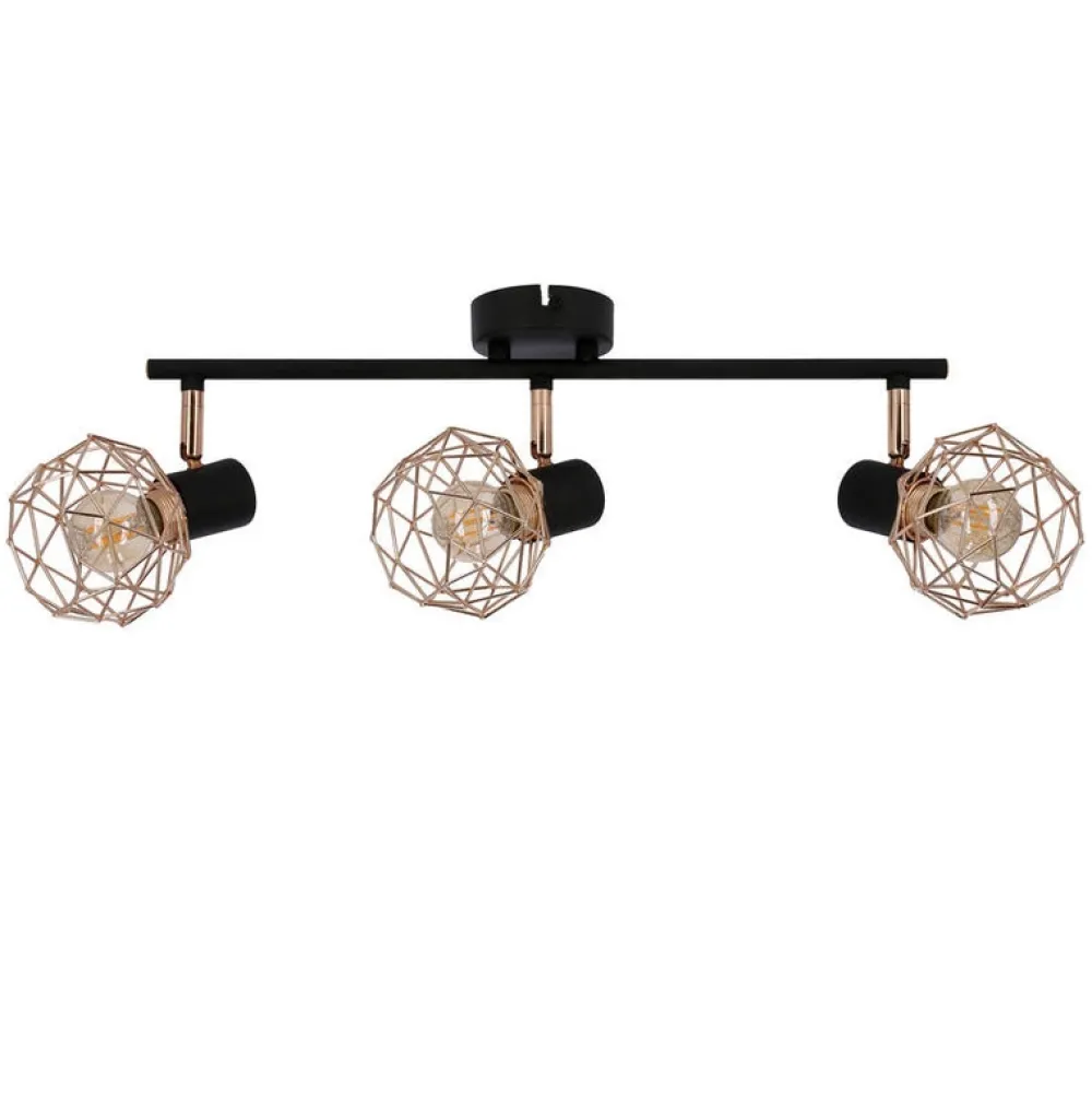 Oświetlenie Przedpokoju|Oświetlenie Jadalni>Candellux Lighting Lampa ścienna sufitowa listwa potrójna czarna klosz miedziany Acrobat