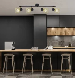 Oświetlenie Przedpokoju|Oświetlenie Jadalni>Candellux Lighting Lampa ścienna sufitowa listwa czarno-złota 4x40W E14 Acrobat