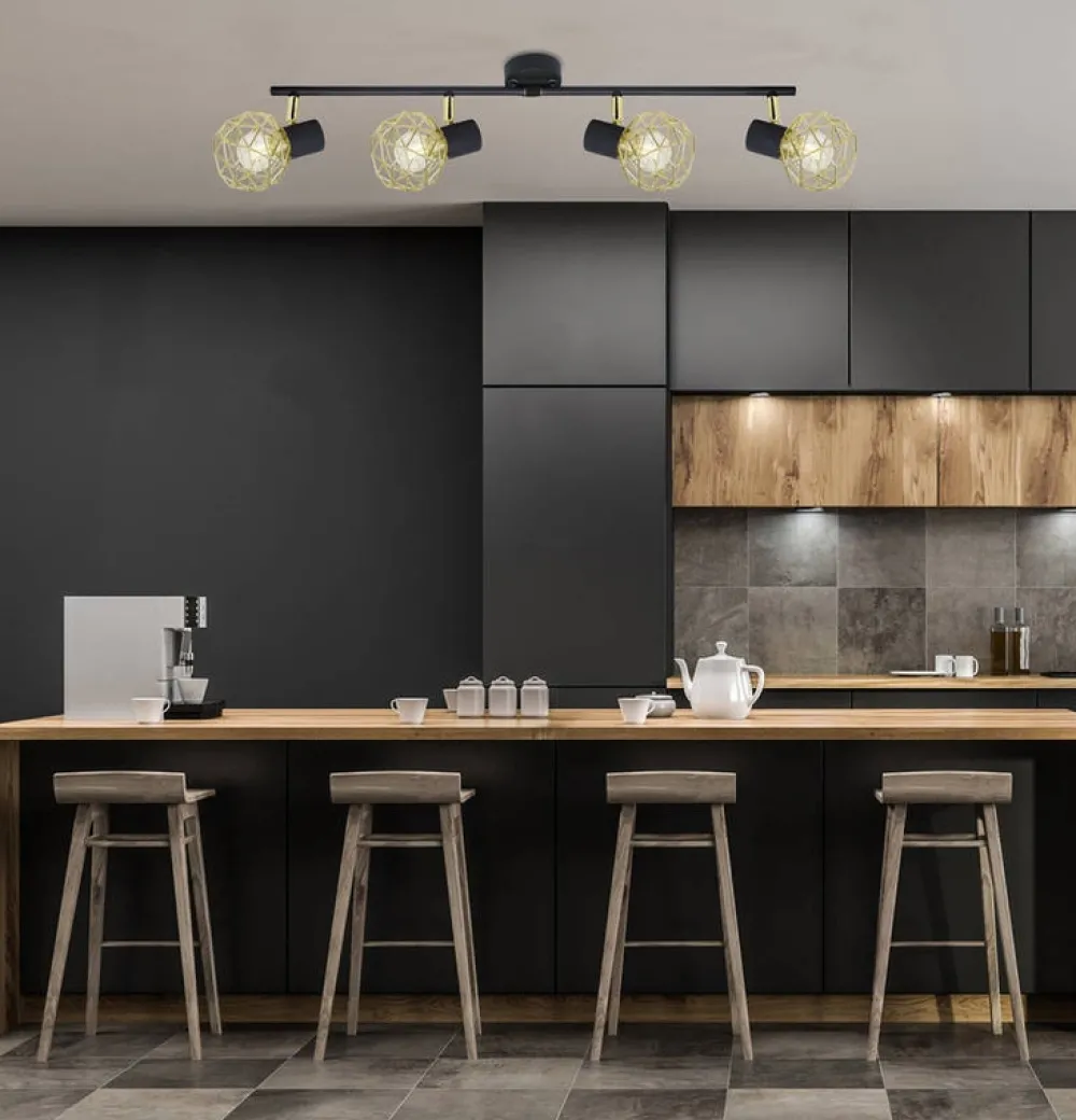 Oświetlenie Przedpokoju|Oświetlenie Jadalni>Candellux Lighting Lampa ścienna sufitowa listwa czarno-złota 4x40W E14 Acrobat