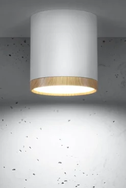 Lampy Sufitowe|Oświetlenie Przedpokoju>Candellux Lighting Lampa LED sufitowa biała z drewnianym dekorem