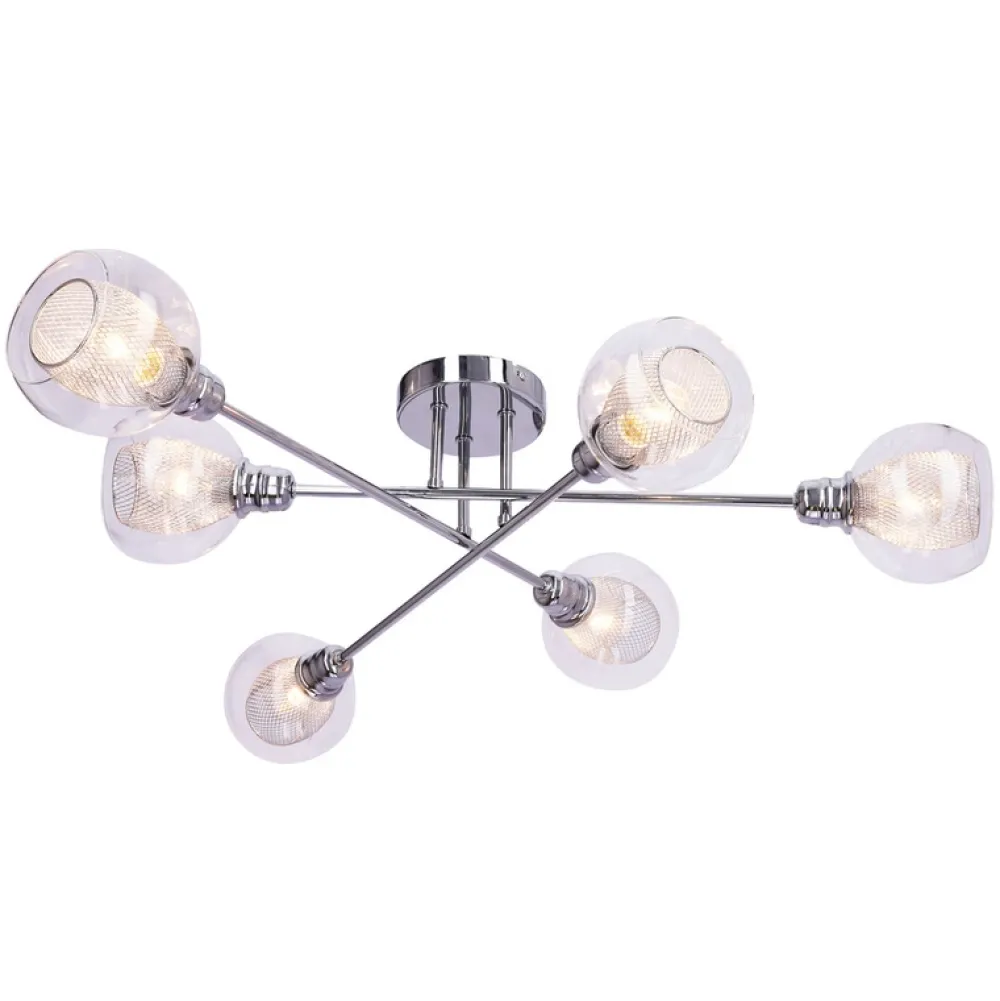 Oświetlenie Przedpokoju|Oświetlenie Jadalni>Candellux Lighting Lampa sufitowa chromowa szklany klosz z koszyczkiem 6x40W Dixi