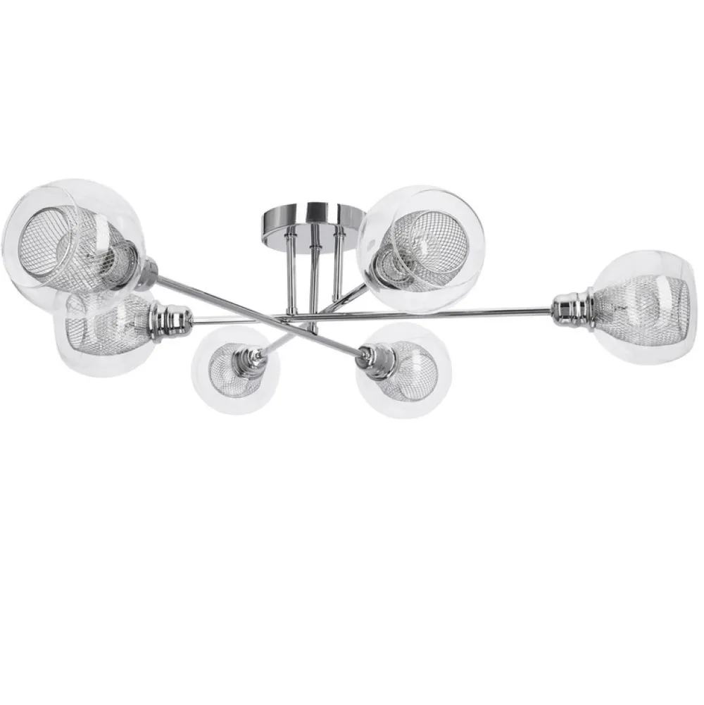 Oświetlenie Przedpokoju|Oświetlenie Jadalni>Candellux Lighting Lampa sufitowa chromowa szklany klosz z koszyczkiem 6x40W Dixi