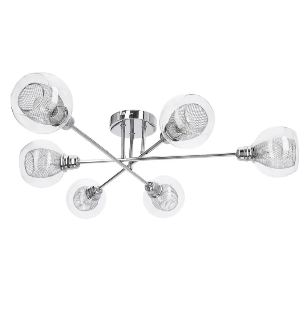 Oświetlenie Przedpokoju|Oświetlenie Jadalni>Candellux Lighting Lampa sufitowa chromowa szklany klosz z koszyczkiem 6x40W Dixi