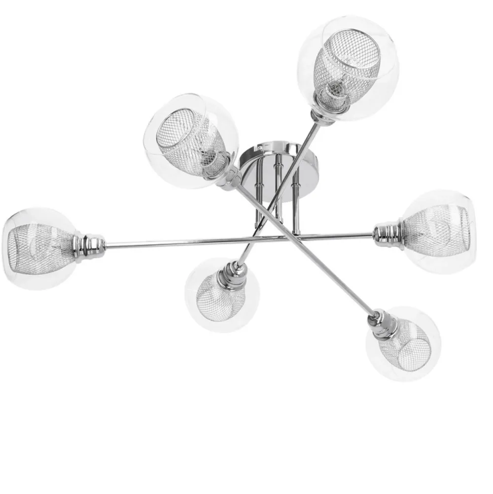 Oświetlenie Przedpokoju|Oświetlenie Jadalni>Candellux Lighting Lampa sufitowa chromowa szklany klosz z koszyczkiem 6x40W Dixi