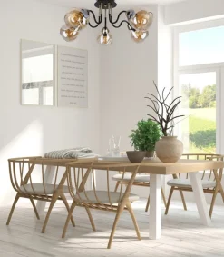 Oświetlenie Przedpokoju|Oświetlenie Jadalni>Candellux Lighting Lampa sufitowa czarno/złota dymiona 5xE27 Unica