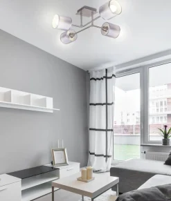 Oświetlenie Przedpokoju|Oświetlenie Jadalni>Candellux Lighting Lampa sufitowa satyna nikiel tkany abażur 4x40W Sax