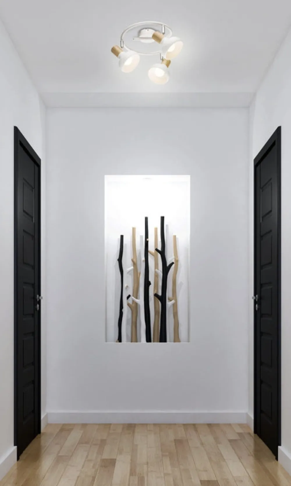 Oświetlenie Przedpokoju|Oświetlenie Jadalni>Candellux Lighting Lampa sufitowa spirala metal biała + drewno 3E14 Puerto