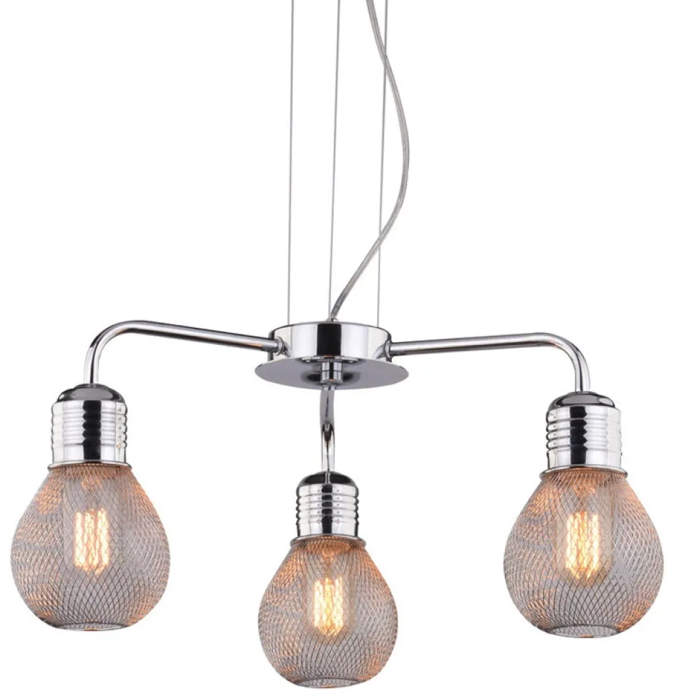 Oświetlenie Jadalni|Oświetlenie Sypialni>Candellux Lighting Lampa wisząca chrom druciany klosz 3x60W regulacja Gliva