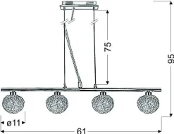 Oświetlenie Przedpokoju|Oświetlenie Jadalni>Candellux Lighting Lampa wisząca chrom szklany klosz w oplocie 4x40W Sphere