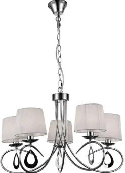 Oświetlenie Jadalni|Oświetlenie Sypialni>Candellux Lighting Lampa wisząca chromowa biały abażur tkany 5x40W Arnika