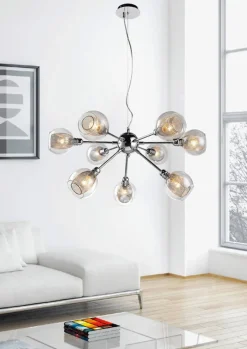 Oświetlenie Przedpokoju|Oświetlenie Jadalni>Candellux Lighting Lampa wisząca chromowa szklany klosz z koszyczkiem 9x40W Dixi