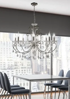 Oświetlenie Jadalni|Oświetlenie Salonu>Candellux Lighting Lampa wisząca chromowa z kryształami żyrandol 8x40W Aurora Candellux