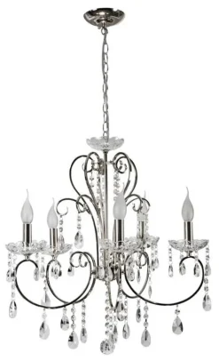 Oświetlenie Jadalni|Oświetlenie Salonu></noscript>Candellux Lighting Lampa wisząca chromowa z kryształami żyrandol 5x40W Aurora Candellux