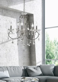 Oświetlenie Jadalni|Oświetlenie Salonu></noscript>Candellux Lighting Lampa wisząca chromowa z kryształami żyrandol 5x40W Aurora Candellux