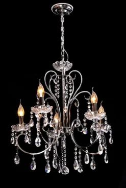 Oświetlenie Jadalni|Oświetlenie Salonu></noscript>Candellux Lighting Lampa wisząca chromowa z kryształami żyrandol 5x40W Aurora Candellux