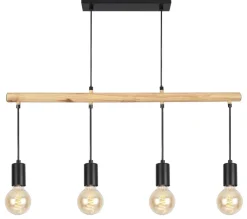 Oświetlenie Jadalni|Oświetlenie Kuchni>Candellux Lighting Lampa wisząca czarna + drewno 4x60W Izzy
