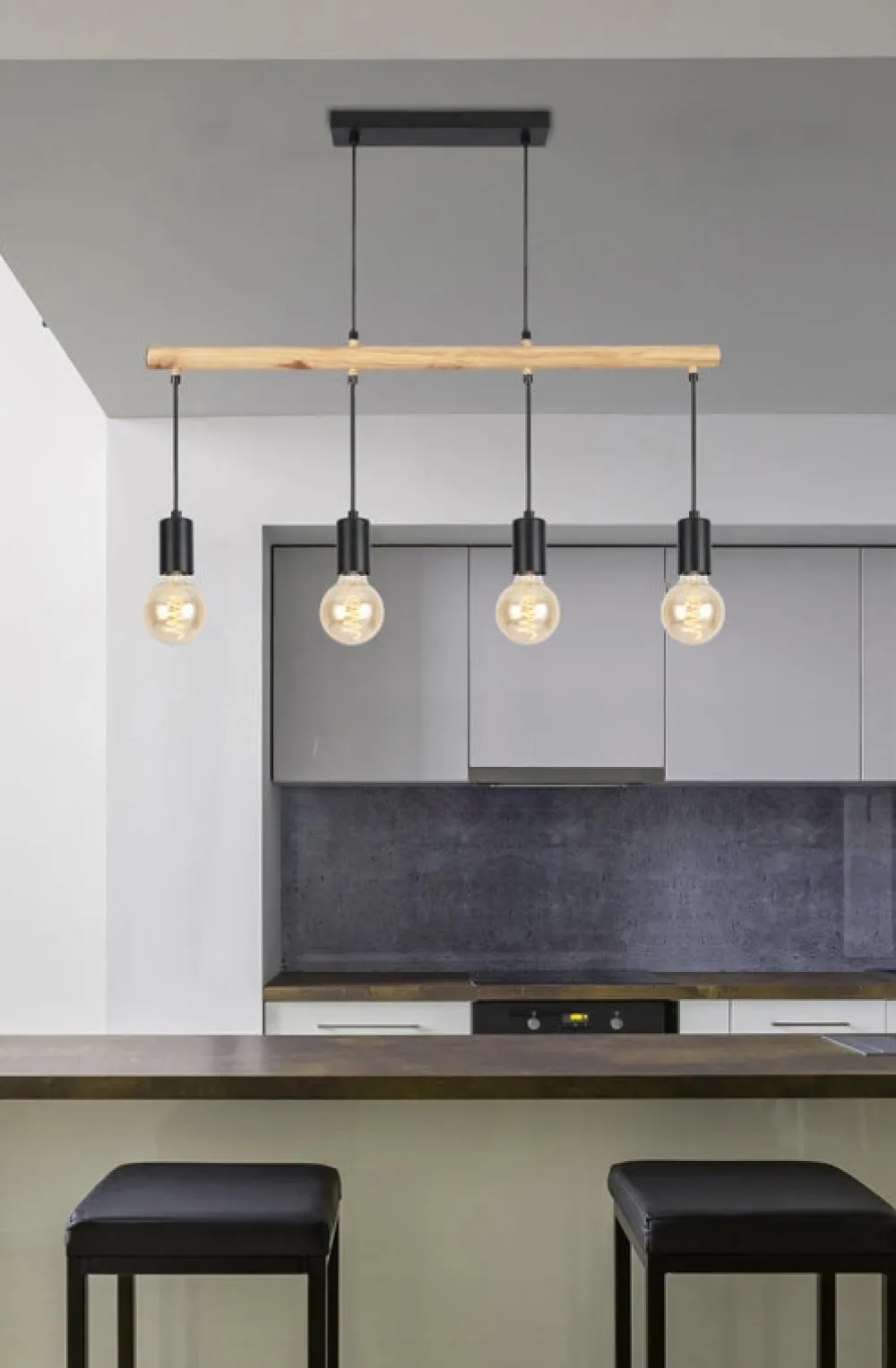 Oświetlenie Jadalni|Oświetlenie Kuchni>Candellux Lighting Lampa wisząca czarna + drewno 4x60W Izzy