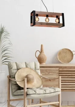 Oświetlenie Przedpokoju|Oświetlenie Sypialni>Candellux Lighting Lampa wisząca czarna metalowa + drewno 3xE27 Varna