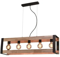 Oświetlenie Przedpokoju|Oświetlenie Jadalni>Candellux Lighting Lampa wisząca czarna metalowa + drewno 5x40W E27 Varna