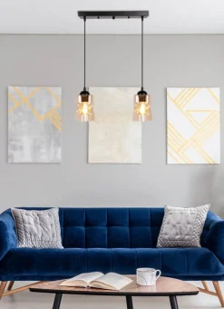 Oświetlenie Przedpokoju|Oświetlenie Jadalni></noscript>Candellux Lighting Lampa wisząca czarna/bursztynowa listwa 2xE27 Felis