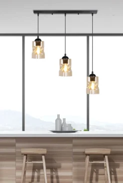 Oświetlenie Przedpokoju|Oświetlenie Jadalni>Candellux Lighting Lampa wisząca czarna/bursztynowa listwa 3xE27 Felis