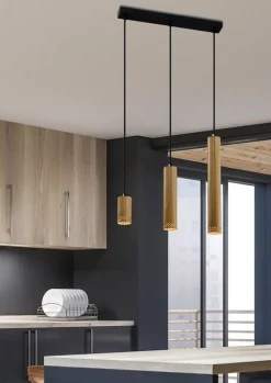 Oświetlenie Przedpokoju|Oświetlenie Jadalni>Candellux Lighting Lampa wisząca czarna/drewniana oprawa 3x25W Tubo