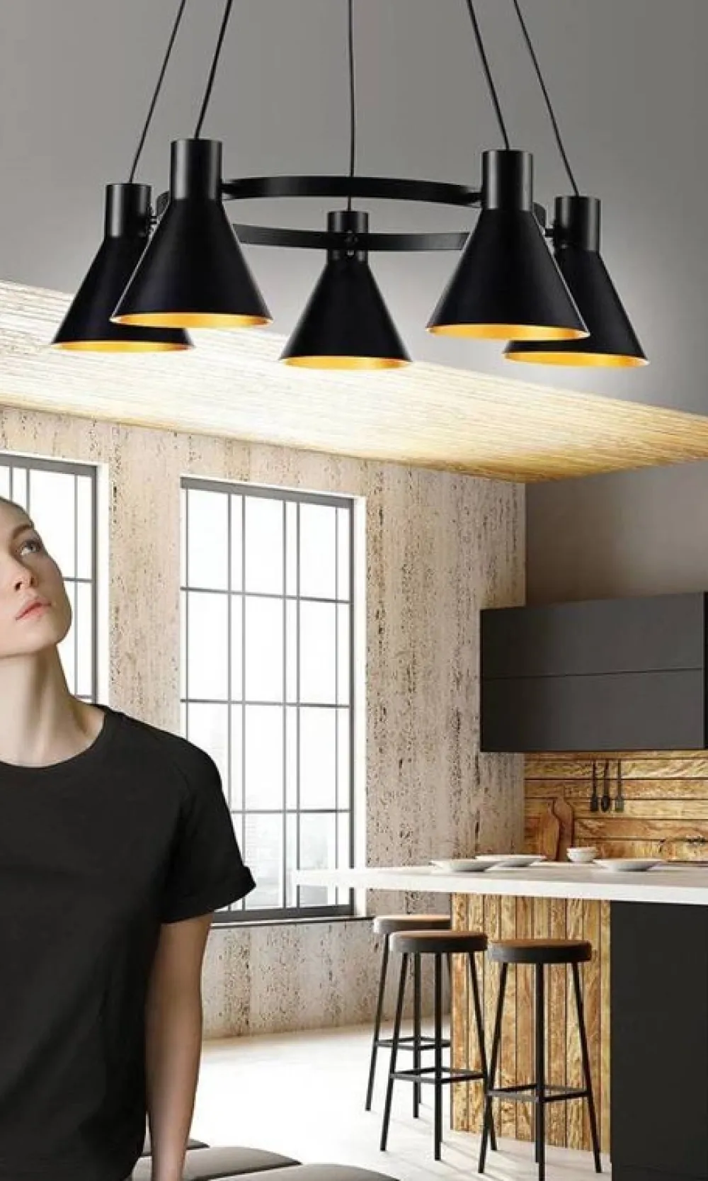 Oświetlenie Sypialni|Oświetlenie Salonu>Candellux Lighting Lampa wisząca czarno-złota matowa sufitowa 5x40W More