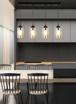 Oświetlenie Przedpokoju|Oświetlenie Sypialni>Candellux Lighting Lampa wisząca listwa czarno/brązowa 4xE27 Bistro