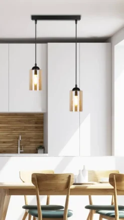 Oświetlenie Przedpokoju|Oświetlenie Jadalni></noscript>Candellux Lighting Lampa wisząca listwa czarno/brązowa 2xE27 Bistro