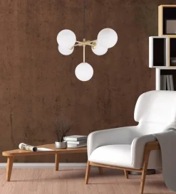 Oświetlenie Przedpokoju|Oświetlenie Jadalni>Candellux Lighting Lampa wisząca mosiądz mleczny klosz kulka 5x28W Mati