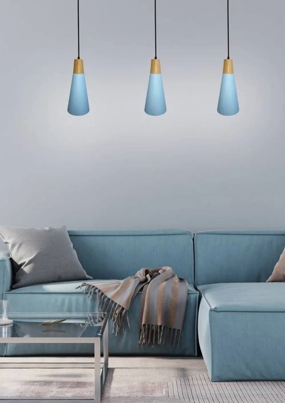 Oświetlenie Przedpokoju|Oświetlenie Jadalni>Ledea Lampa wisząca niebieska metalowa + drewno Faro