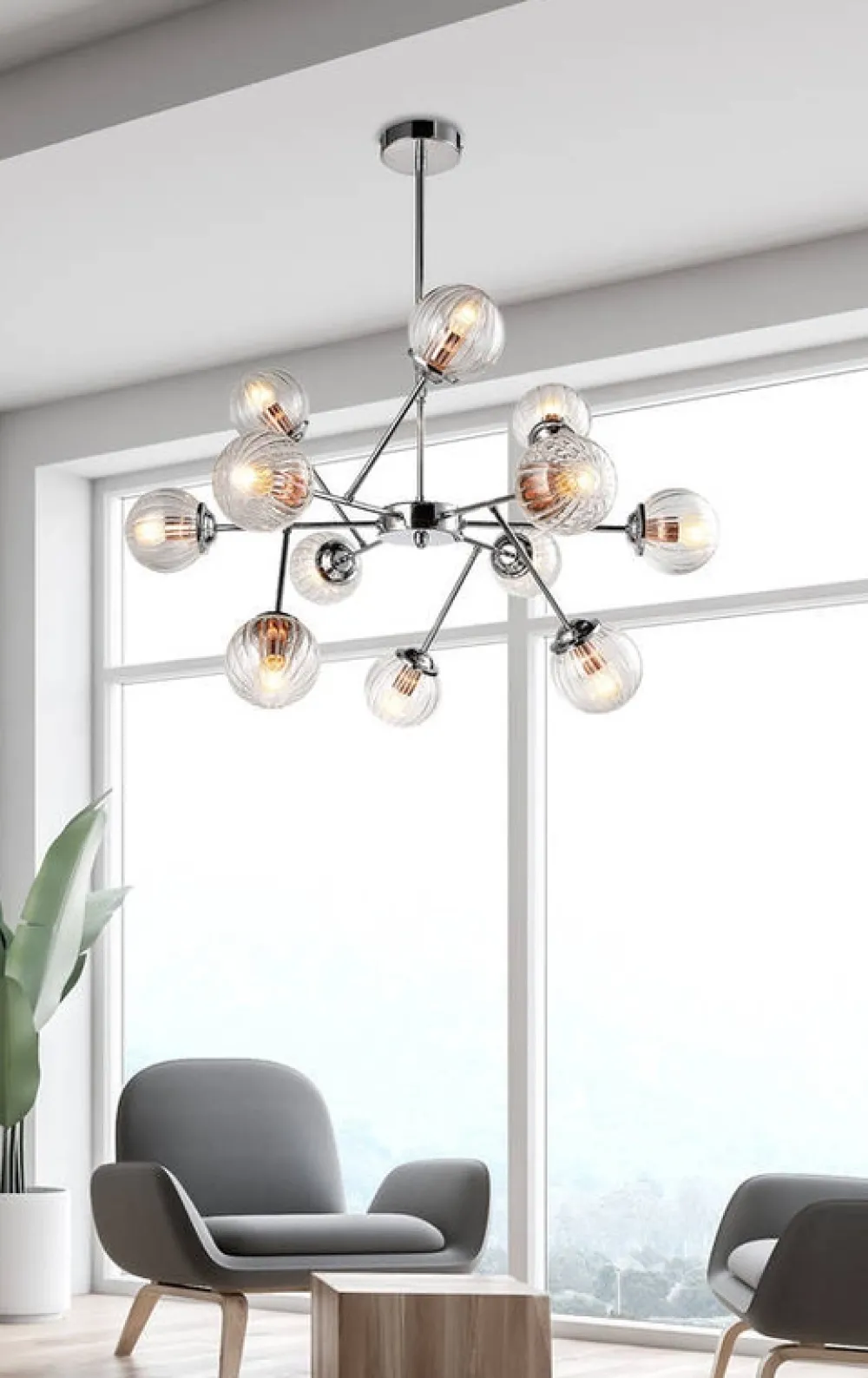 Oświetlenie Przedpokoju|Oświetlenie Jadalni>Candellux Lighting Lampa wisząca sufitowa chrom szklane klosze 12x40W Best