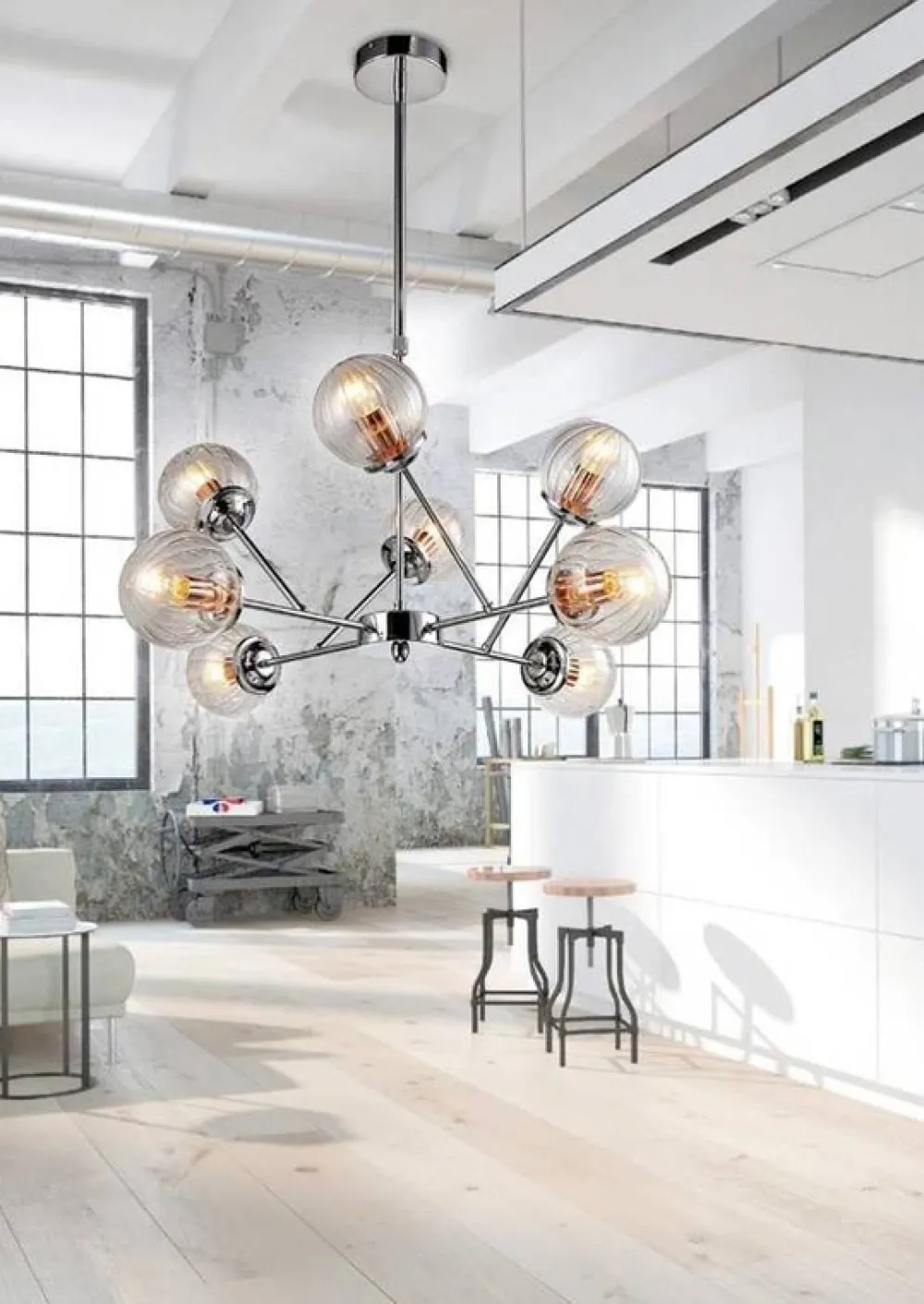 Oświetlenie Przedpokoju|Oświetlenie Jadalni>Candellux Lighting Lampa wisząca sufitowa chrom szklane klosze 8x40W Best