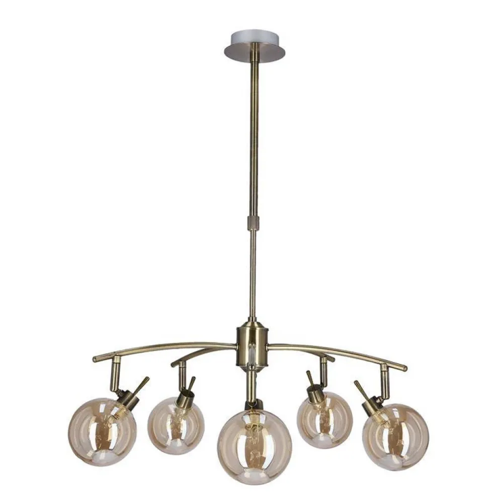 Oświetlenie Przedpokoju|Oświetlenie Jadalni>Candellux Lighting LENTINI LAMPA WISZĄCA PATYNOWY 5X40W G9 KLOSZ BURSZTYNOWY